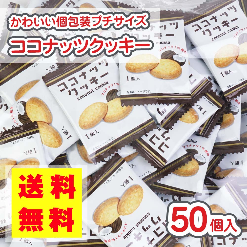 送料無料 ココナッツクッキー (50個入) 駄菓子 まとめ買い ビスケット クッキー お菓子 おつまみ 景品 縁日 お祭り個包装 おやつ リアライズ