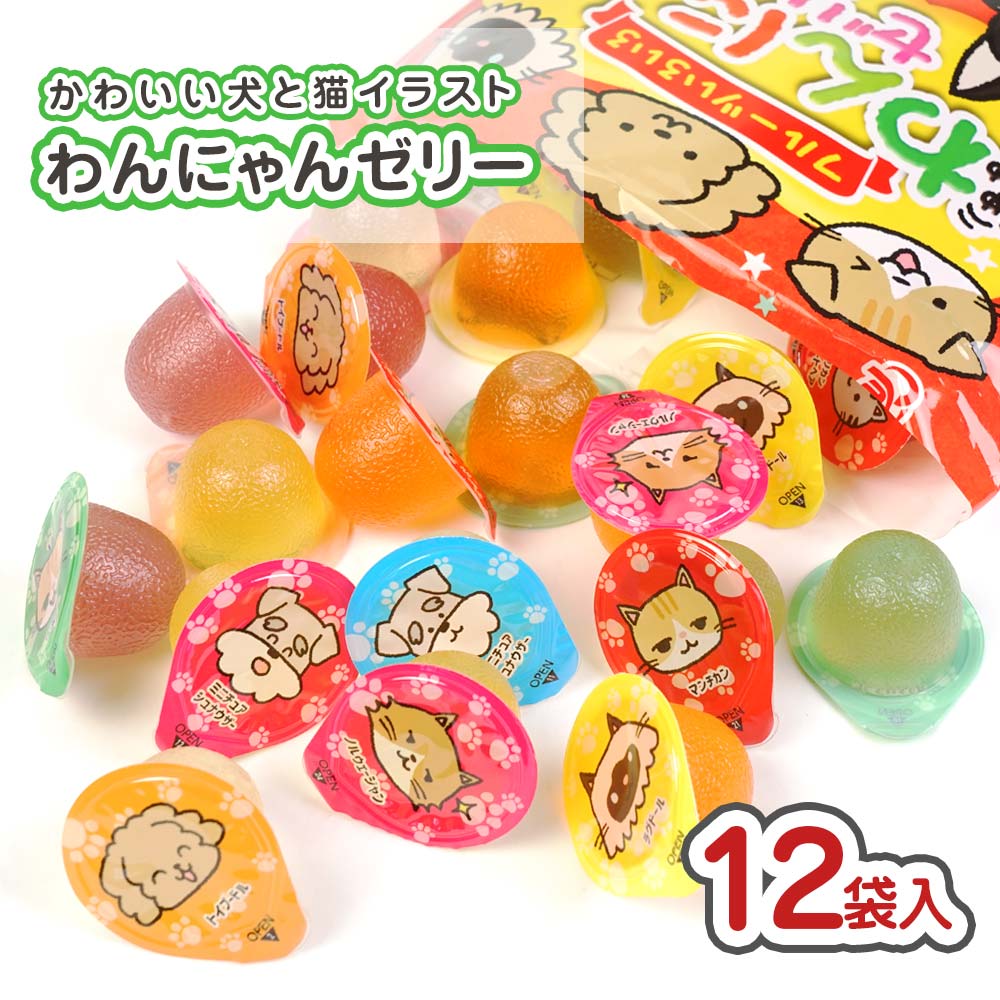 エースベーカリー わんにゃんゼリー (12袋) 業務用 駄菓子 まとめ買い 箱買い 犬 猫 ぜりー ゼリー系のお菓子 2606 